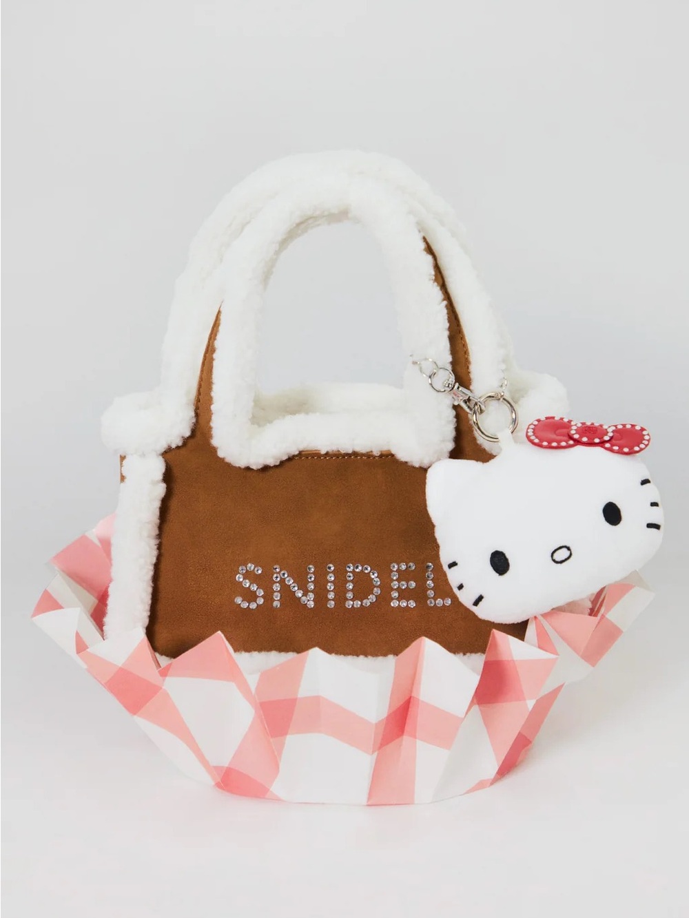 SNIDEL x Hello Kitty Brown Faux-Shearling Crossbody Bag with Hello Kitty Charm